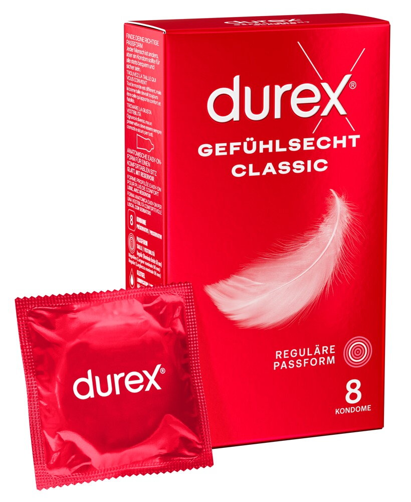 Durex Gefühlsecht Classic – dünne klassische Kondome 56 mm – 8 Stück