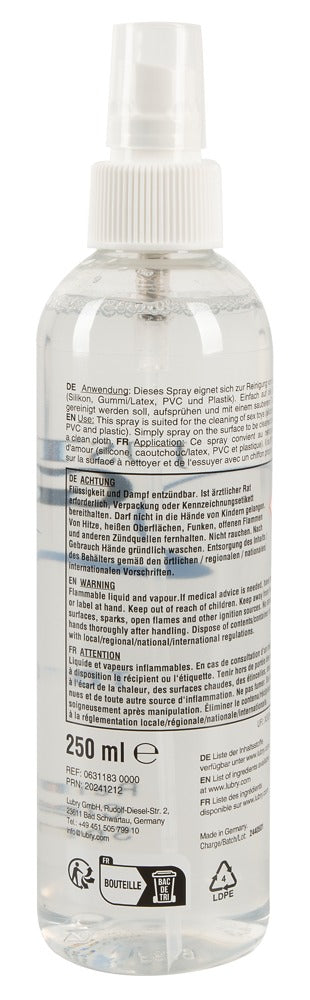 Just Glide Reinigungsspray 250 ml, Rückseite mit Inhaltsstoff- und Warnhinweisen