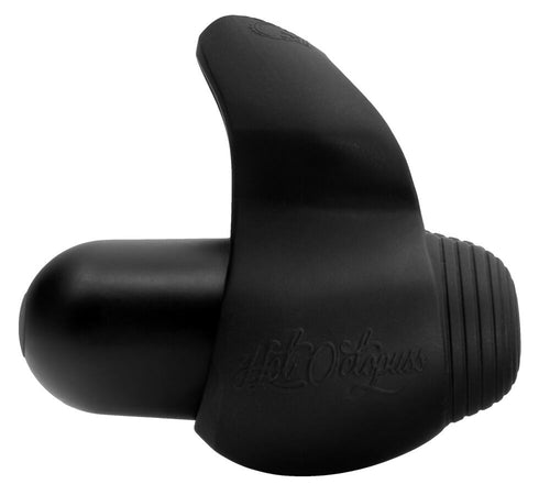 Vibro-Penisring aus schwarzem Silikon mit gerippter Griffzone und breitem Bogen